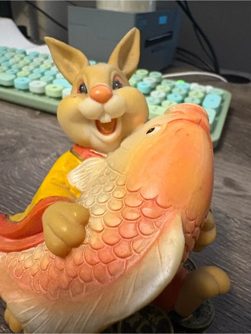 Vintage Decorative Orange Fish & Rabbit Figurine - Pets Fish Accent